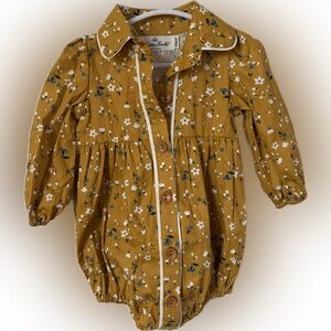 Marie Nicole Floral Mustard button up bubble Romper